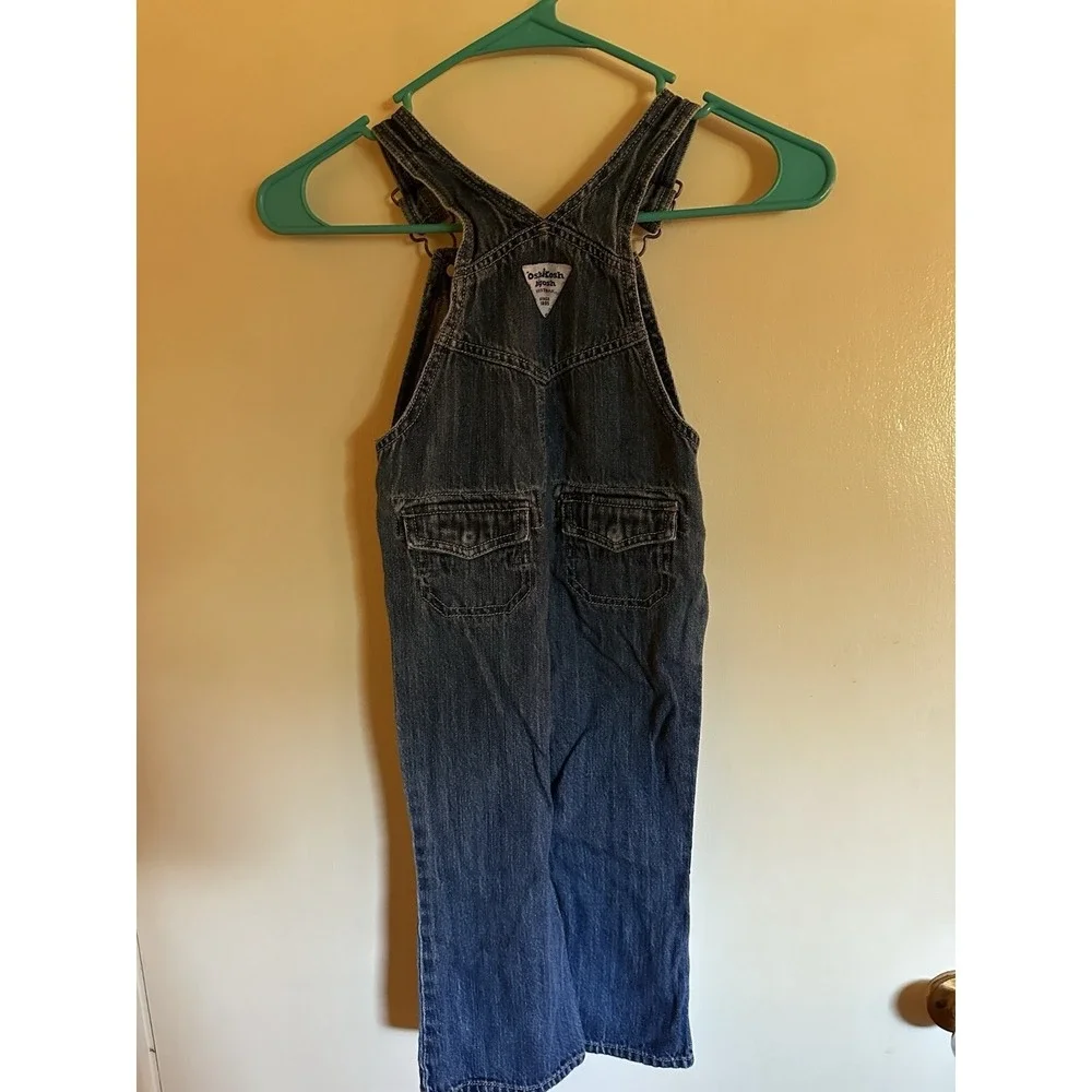 OshKosh B'gosh Toddler Denim Bib Overalls 3T Blue Pockets Logo Accent